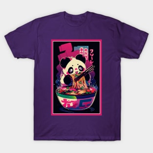 Anime Cute Panda eating Ramen | Cute Anime Panda Kawaii Design T-Shirt